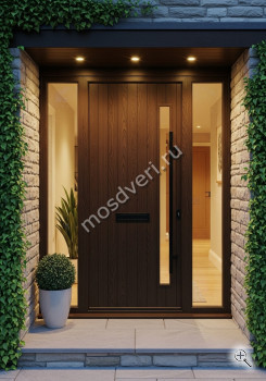 Высокая входная дверь в дом коричневая со стеклом - купить от производителя Мосдвери Высокая входная дверь в дом коричневая со стеклом